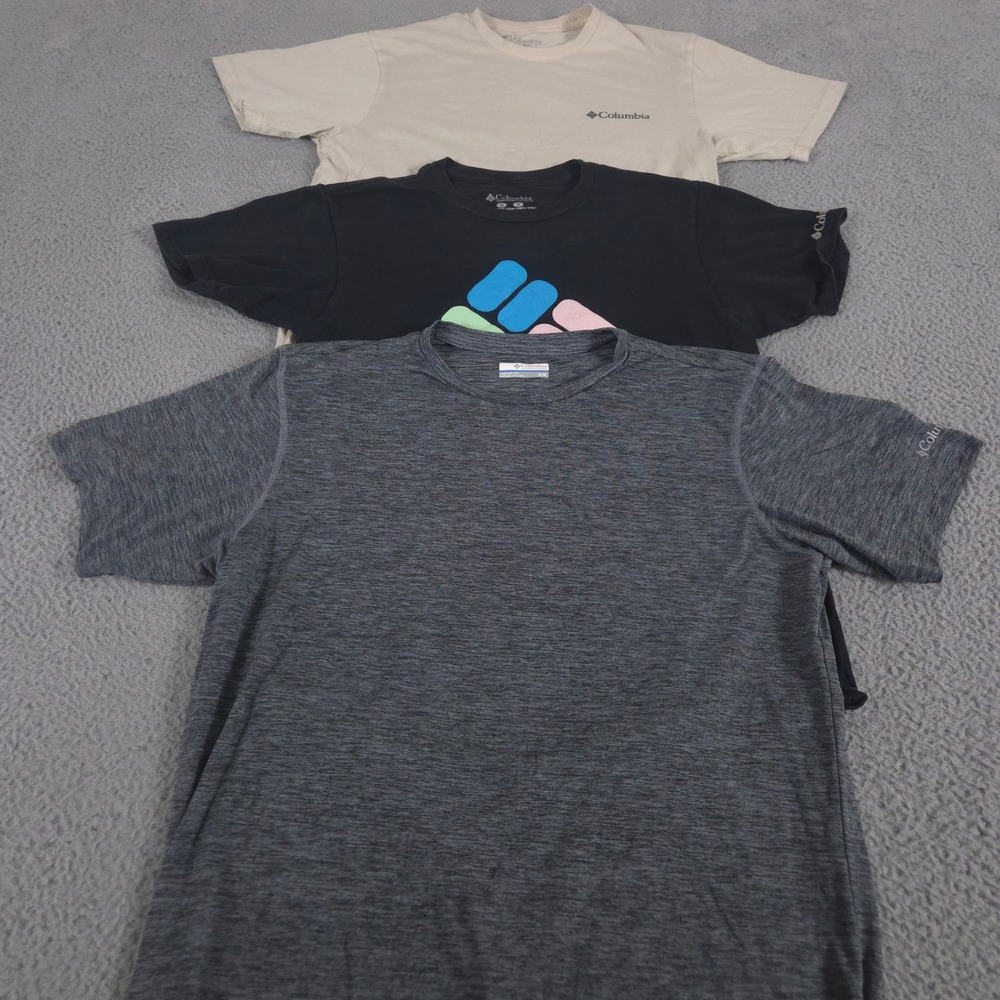 LOT OF 3 Columbia Shirt Mens M Tan Black Gray Graphic Performance Tee Multi